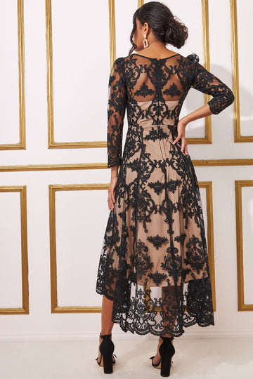 Scalloped Lace Dipped Hem Midi Dress Goddiva